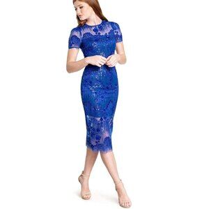 Dress the Population Women's Lia Bodycon Midi Dress Size S Small Blue NWT NEW